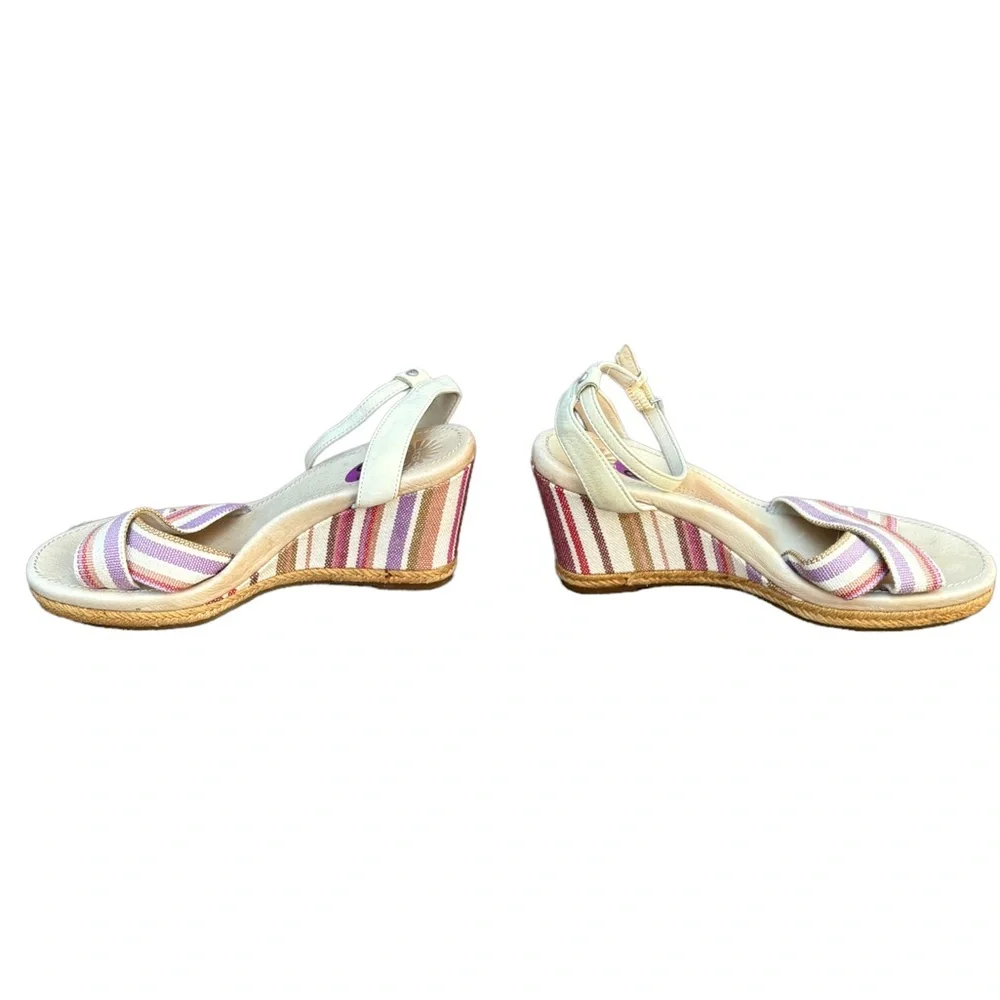 UGG Women’s 8 1/2 Nyssa Canvas & Leather Striped Slingback Wedge Sandals